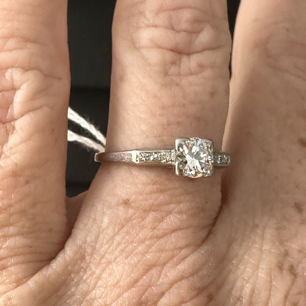 Antique RARE Platinum Traub Diamond Engagement Ring Orange Blossom Vintage S 7.5 - Picture 5 of 13
